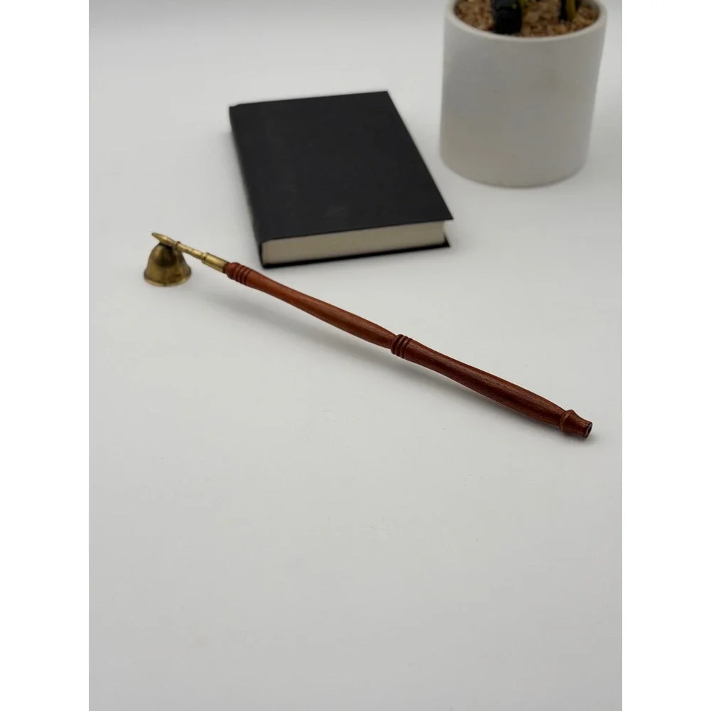 Vintage Brass Bell Candle Snuffer with Long Turned Wood Handle 13